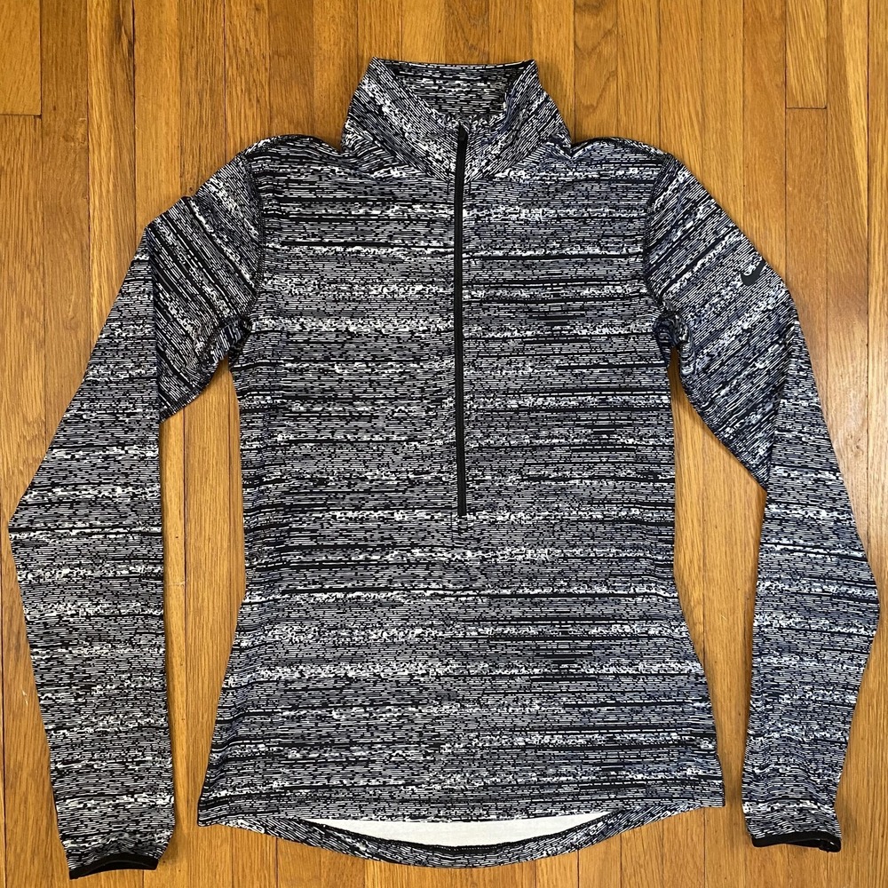Nike Pro Dri-Fit Pullover Womens Medium Black White Half Zip Running Shirt